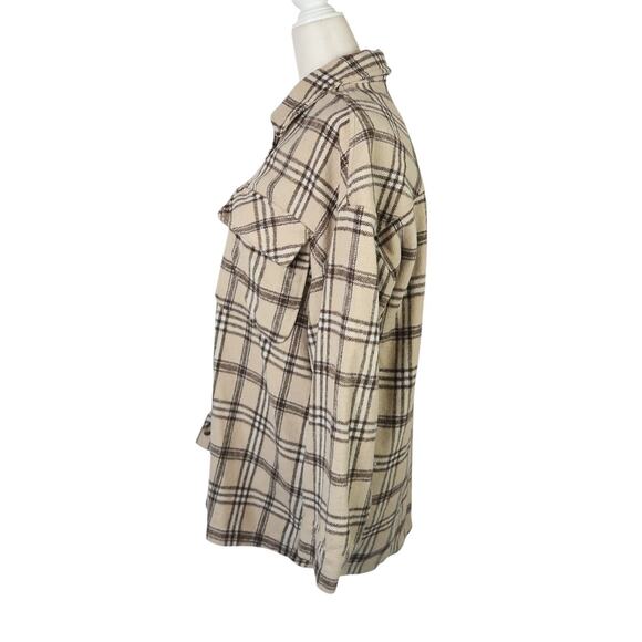 Motel Marcella Shirt Jacket Shacket Light Tan Plaid Flannel Womens S - Picture 3 of 7
